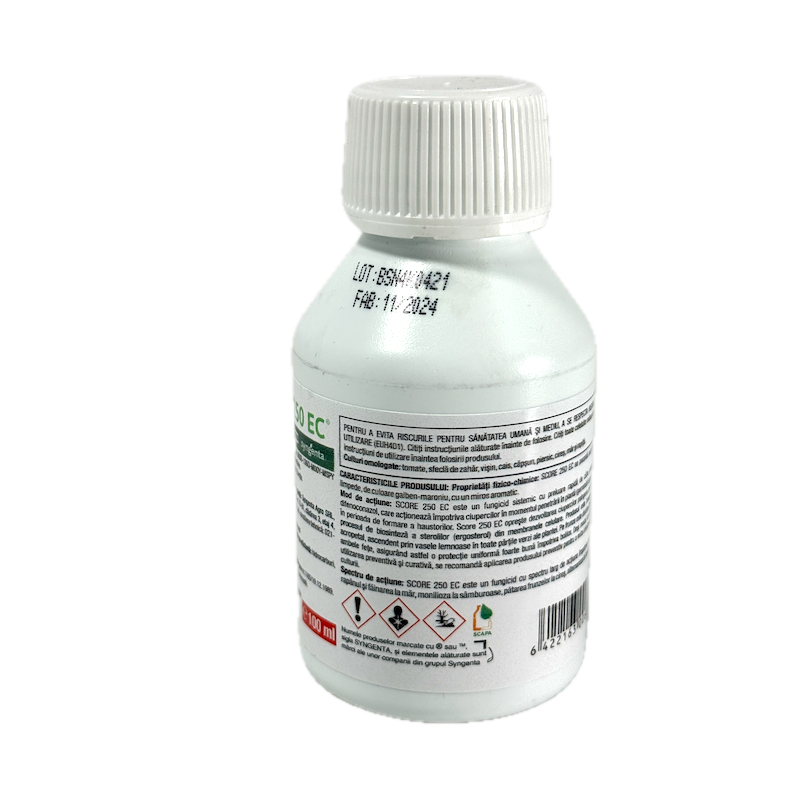 Score 250Ec 100 Ml, Fungicid Sistemic, Syngenta, Rapan, Monilioza, Fainare, Alternarioza, Basicarea Frunzelor; (Cais, Capsun, Cires, Mar, Piersic, Rapita, Sfecla Zahar, Tomate, Visin)