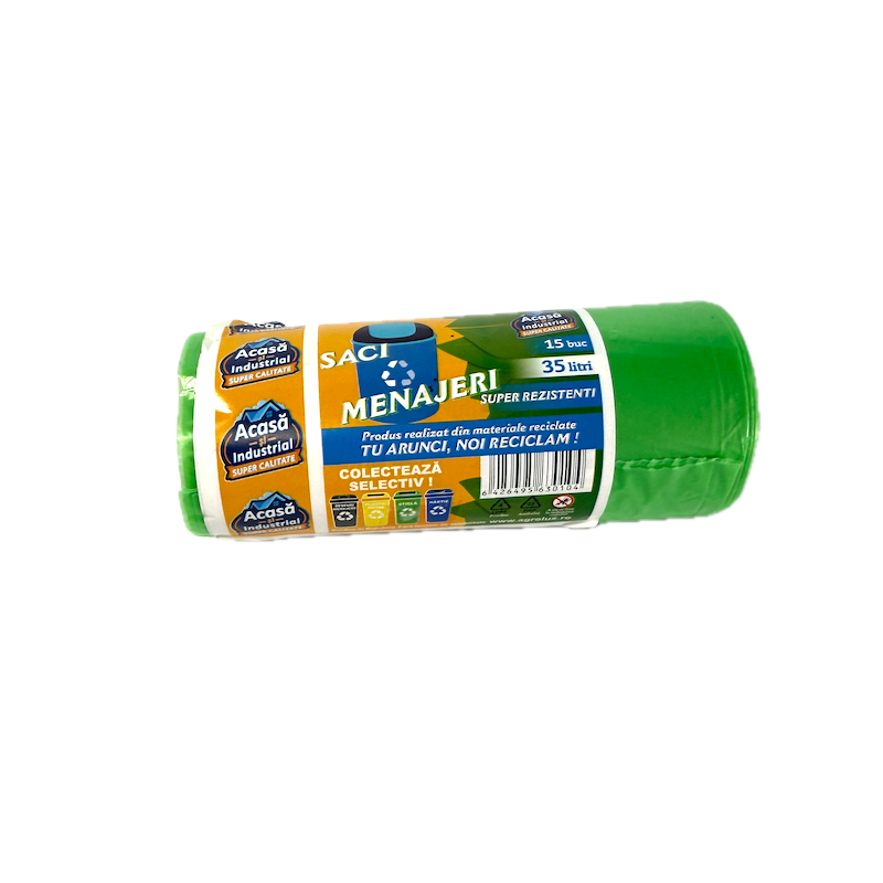 Saci Menajeri Color 35L- 15 Buc/Rola, Produsi In Romania
