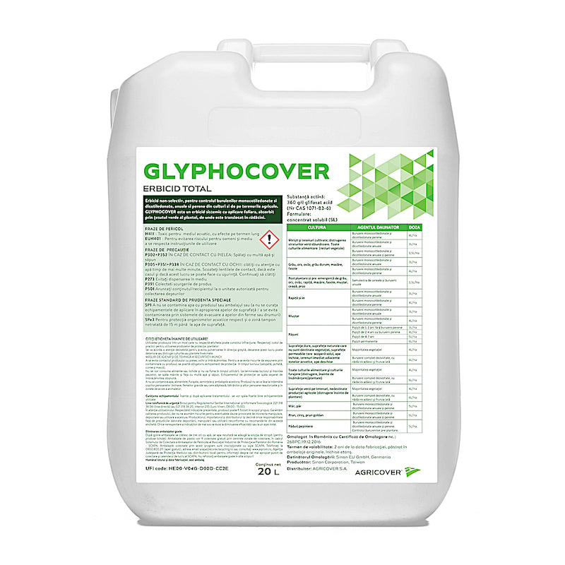 Glyphocover 20 L, Erbicid Total Sistemic, Post Emergent, Neselectiv, Glifosat (Buruieni Monocotiledonate Si Dicotiledonate, Anuale Si Perene)