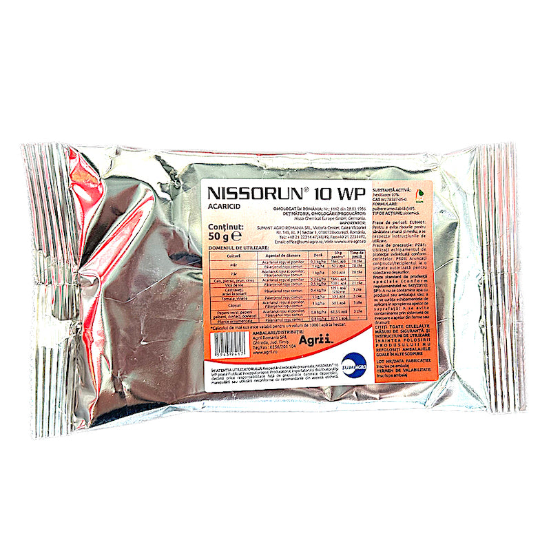 Nissorun 10Wp 50 Gr Acaricid Sistemic Sumiagro, Combate Paianjenii (Actiune Ovicida, Larvicida, Nimfocida In Cultura De Vita De Vie, Ardei, Cais, Capsun, Castraveti, Cires, Dovleac, Mar, Par, Pepeni, Piersic, Prun, Tomate)