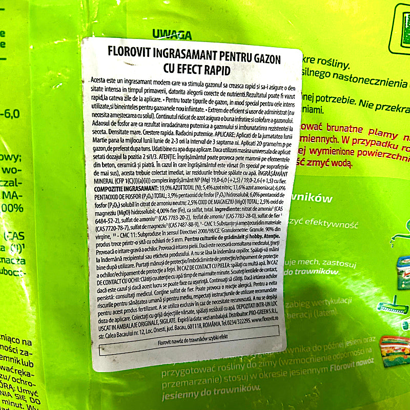 Florovit Ingrasamant Pentru Gazon Cu Efect Rapid 10 Kg