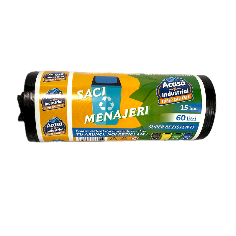 Saci Menajeri Negri 60 L, 15 Buc/Rola, Produsi In Romania