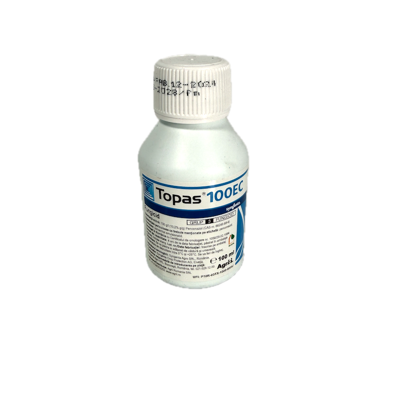 Topas 100Ec 100 Ml, Fungicid Sistemic Local, Syngenta, Fainare (Vita De Vie, Arbusti Fructiferi, Ardei, Capsun, Castraveti, Dovleac, Mar, Pepene, Tomate, Trandafiri)
