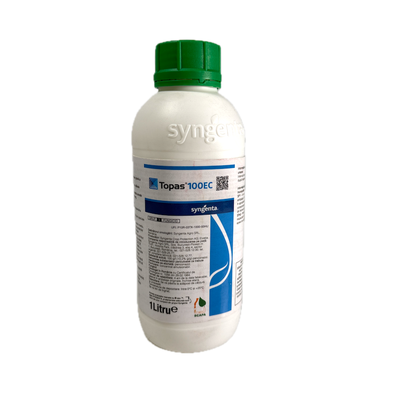 Topas 100Ec 1 L, Fungicid Sistemic Local, Syngenta, Fainare (Vita De Vie, Arbusti Fructiferi, Ardei, Capsun, Castraveti, Dovleac, Mar, Pepene, Tomate, Trandafiri)