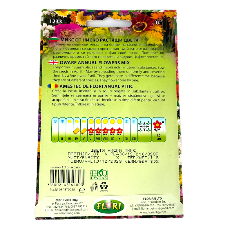 Seminte Flori Anuale Pitice 1233 1Gr, Florian Bulgaria 