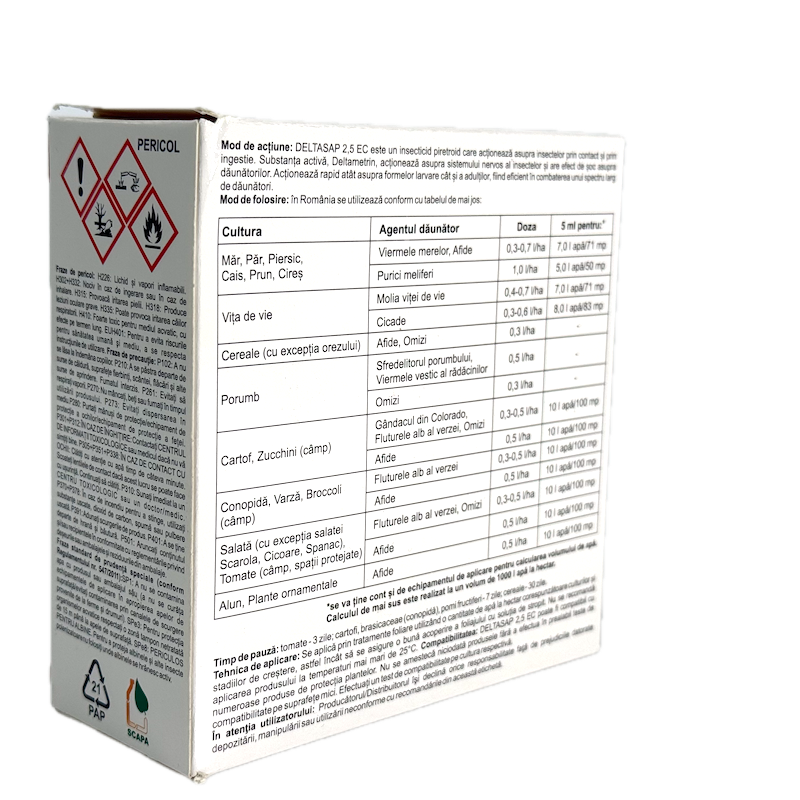 Deltasap 2.5Ec 5 Ml, Insecticid (Pomi, Vita De Vie, Cereale, Cartof, Salata, Varza, Alun, Plante Ornamentale)