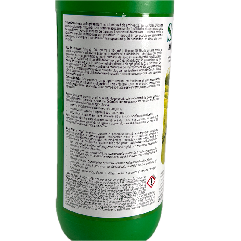 Solar Gazon 11-3-6 1L, Ingrasamant Foliar Cu Aminoacizi, Npk Si Microelemente Pentru Gazon