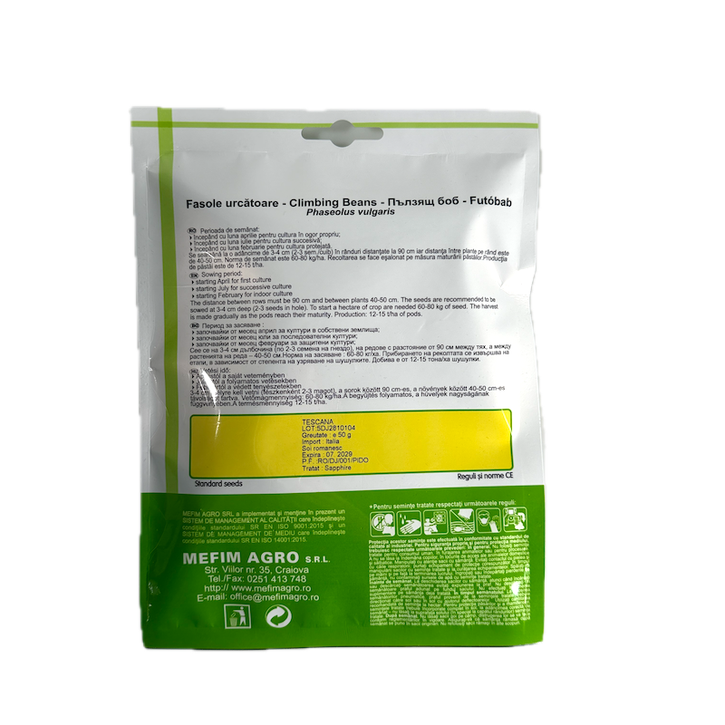 Seminte Fasole Urcatoare Galbena Lata Tescana 50 Gr, Mefim