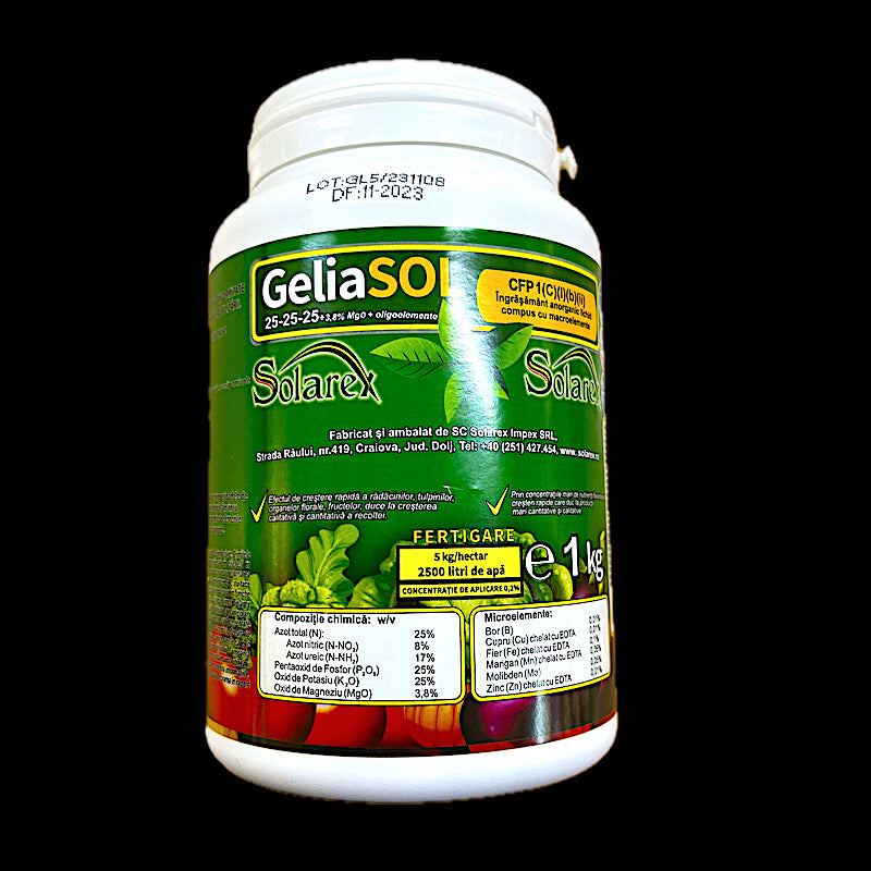 Geliasol 25-25-25+3,8Mgo 1 Kg, Ingrasamant/ Fertilizant Fertirigare, Npk Echilibrat+ Magneziu Si Microelemente, Solarex