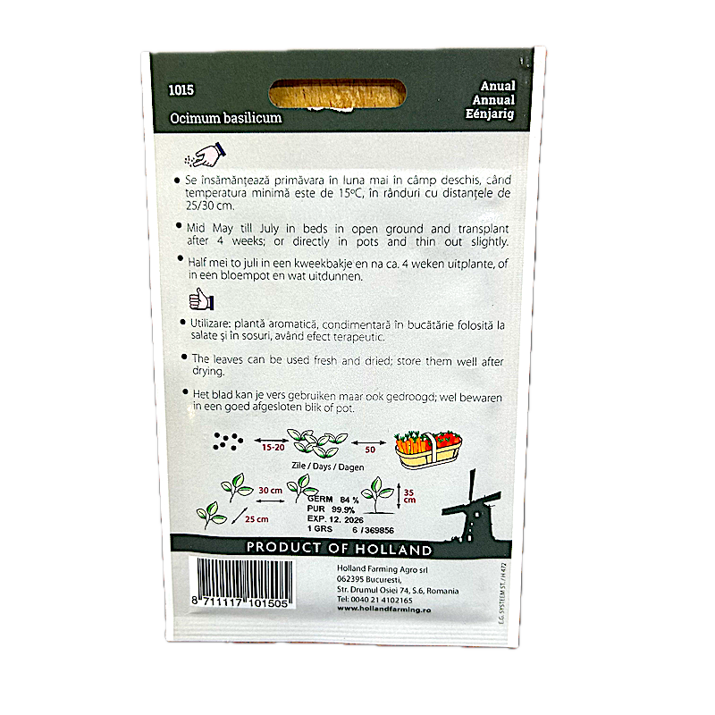 Seminte Busuioc Verde Sweet Basil 1 Gr, Holland