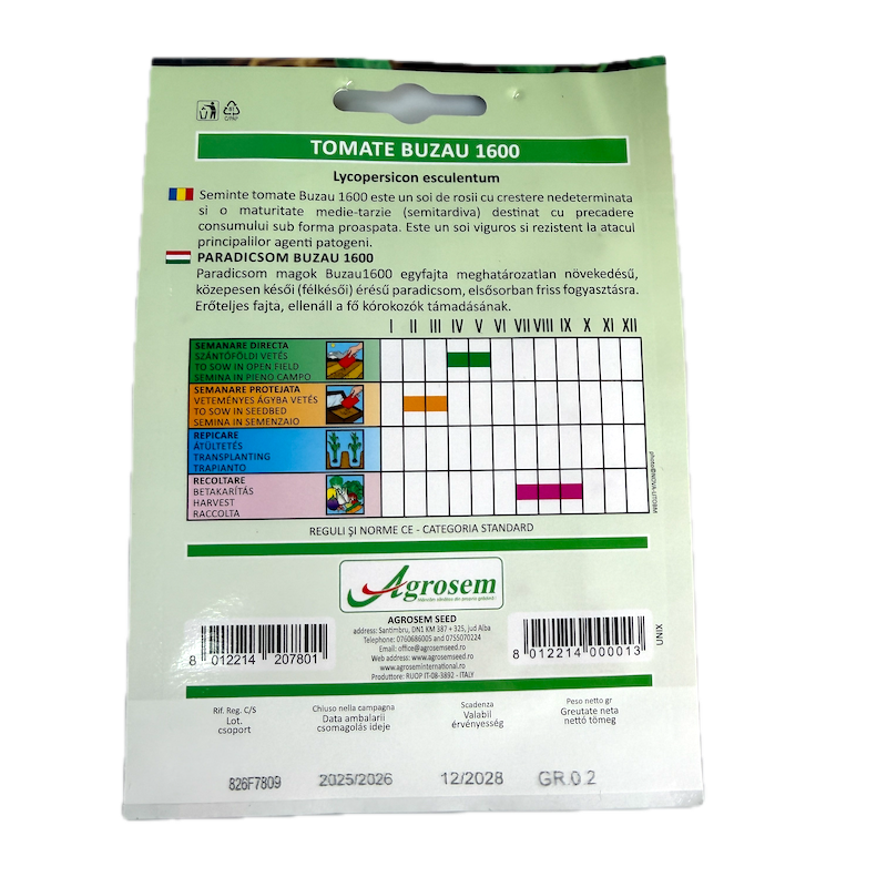 Seminte Tomate Buzau 1600 2 Gr, Agrosem