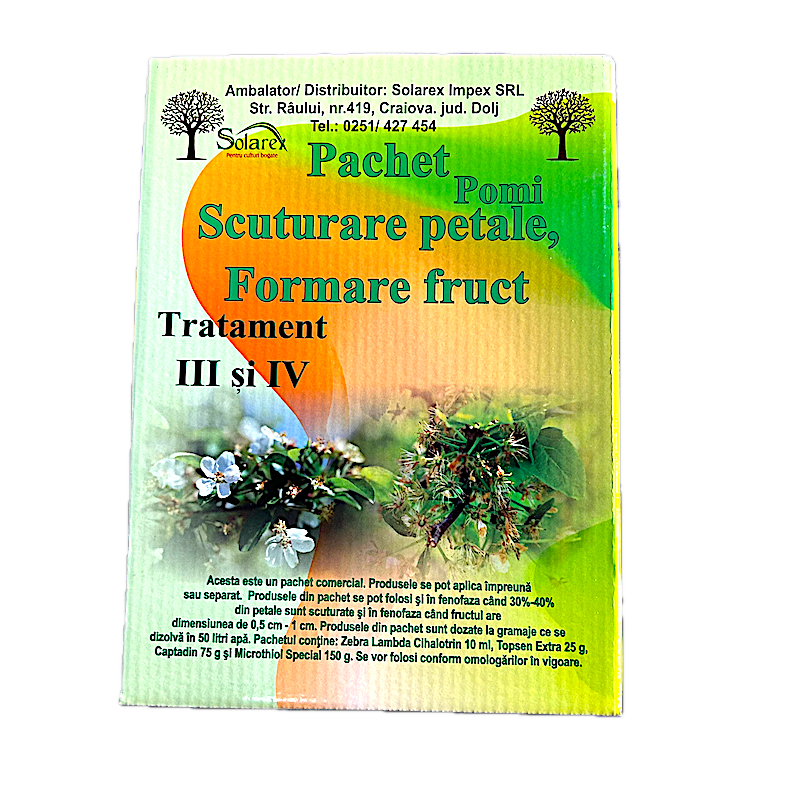 Pachet Stropirea 3/4 Pentru Pomi Pentru 50 L Apa, Solarex, (Contine Zebra, Microthiol Special, Topsen Extra, Captadin)