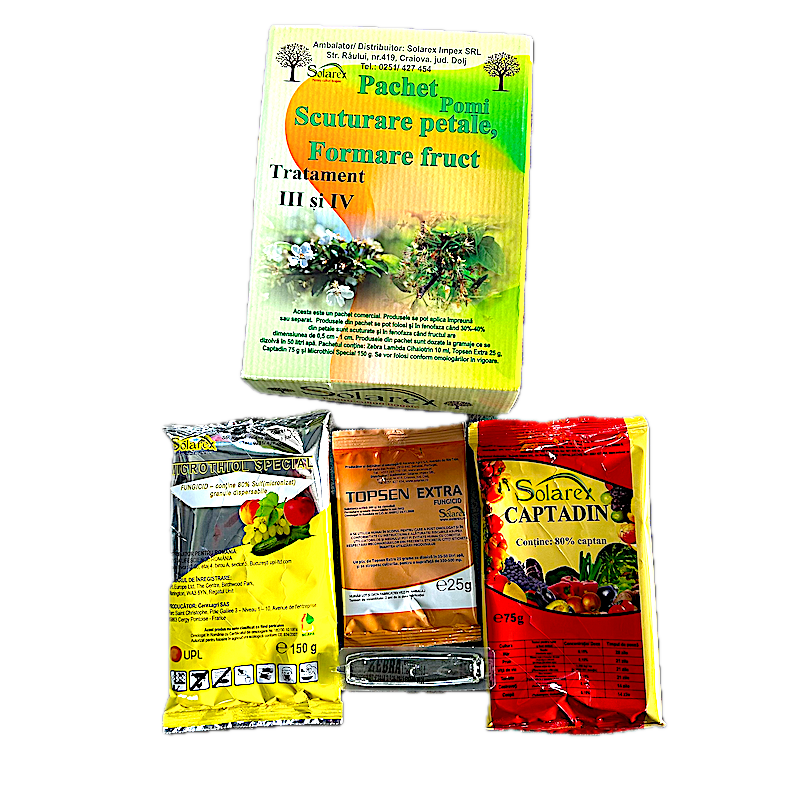 Pachet Stropirea 3/4 Pentru Pomi Pentru 50 L Apa, Solarex, (Contine Zebra, Microthiol Special, Topsen Extra, Captadin)