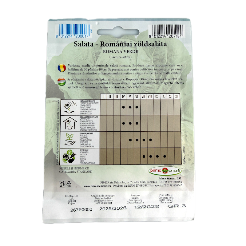 Seminte Salata Romana Verde 3 Gr, Prima Sementi