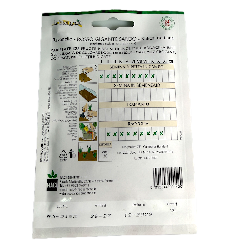 Seminte Ridichi Rosso Gigante Sardo 13 Gr, Le Bon Grain
