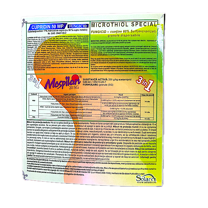 Pachet Stropirea 2 (Buton Roz, Alb, Verde), Pentru Pomi Pentru 10 L Apa, Solarex, (Contine Mospilan, Cupridin, Microthiol Special)