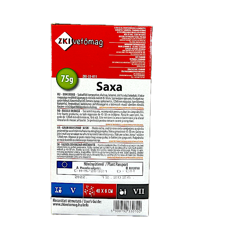 Seminte Fasole Verde Oloaga Saxa 75 Gr, Zki