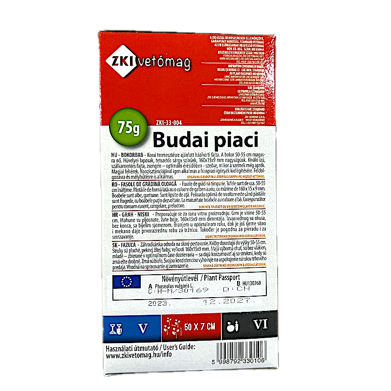 Seminte Fasole Lata Galbena Oloaga Budai Piaci 75 Gr, Zki