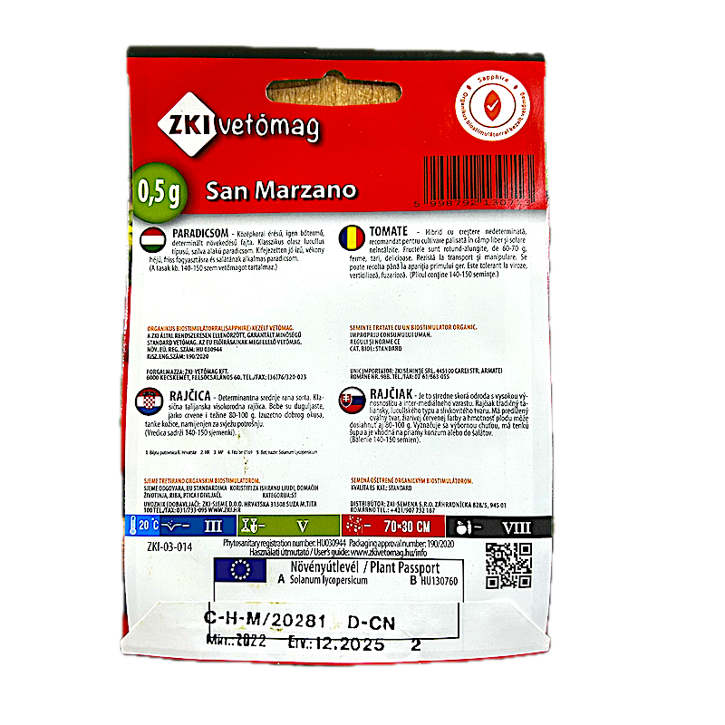 Seminte Tomate San Marzano 0,5 Gr, Zki
