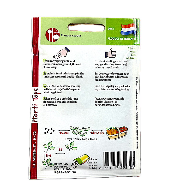 Seminte Morcov Chantenay 5 Gr, Holland