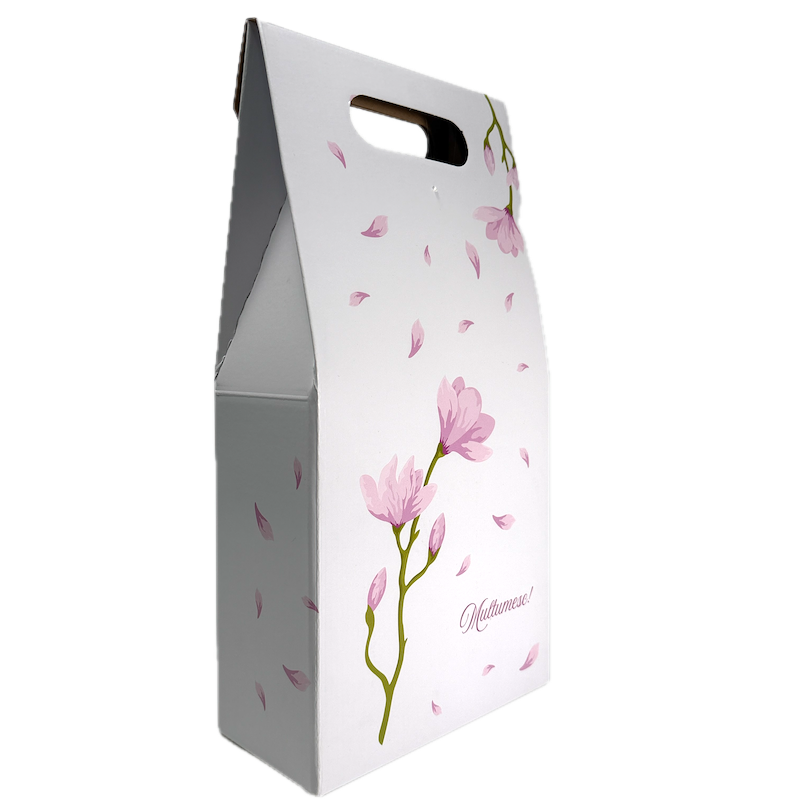 Cutie Tip Sacosa Pentru Sticle, Model "Flori" Roz