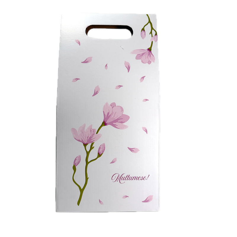 Cutie Tip Sacosa Pentru Sticle, Model "Flori" Roz