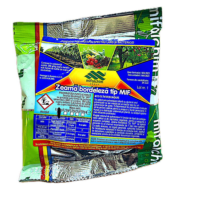 Zeama Bordeleza Tip Mif 50 Gr, Fungicid De Contact Cupric, Mifalchim, Mana (Vita De Vie, Castraveti, Tomate, Ceapa), Rapan (Mar, Par), Monilioza (Prun, Cires, Visin, Piersic)