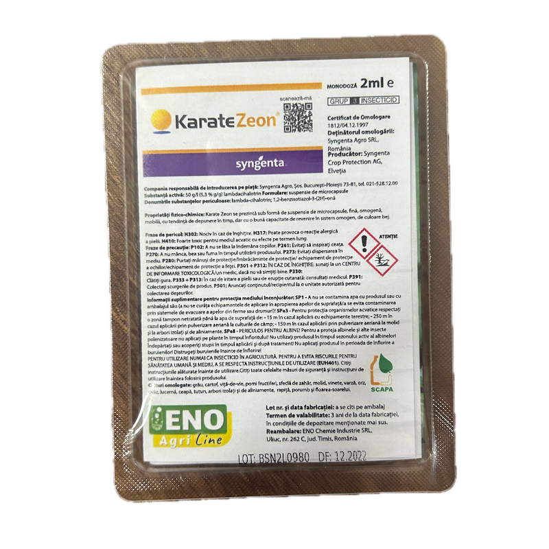Karate Zeon 2 Ml, Insecticid Contact, Syngenta (Vita De Vie, Cartof, Ceapa, Cires, Floarea Soarelui, Grau, Orz, Lucerna, Mar, Par, Piersic, Porumb, Prun, Rapita, Varza, Vinete)