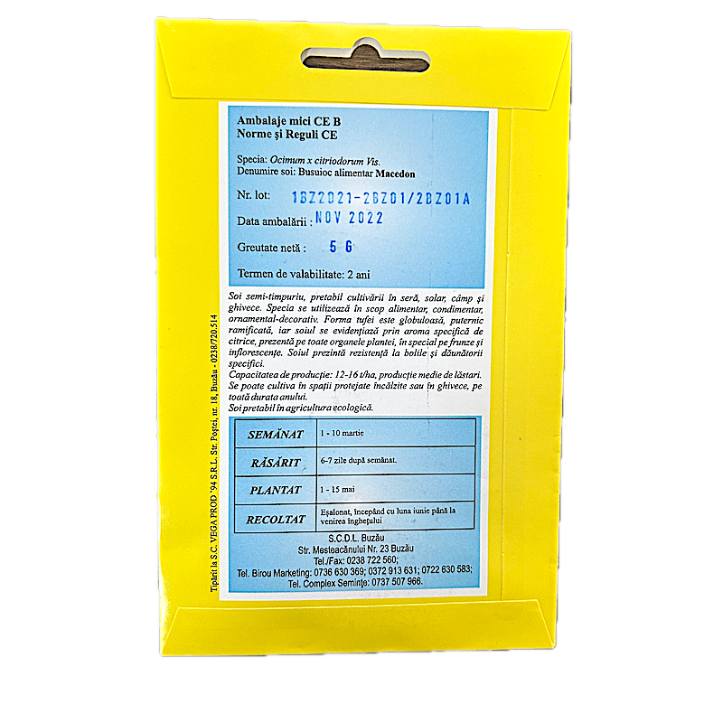 Seminte Busuioc Macedon Cu Aroma De Lamaie 5 Gr, Scdl Buzau