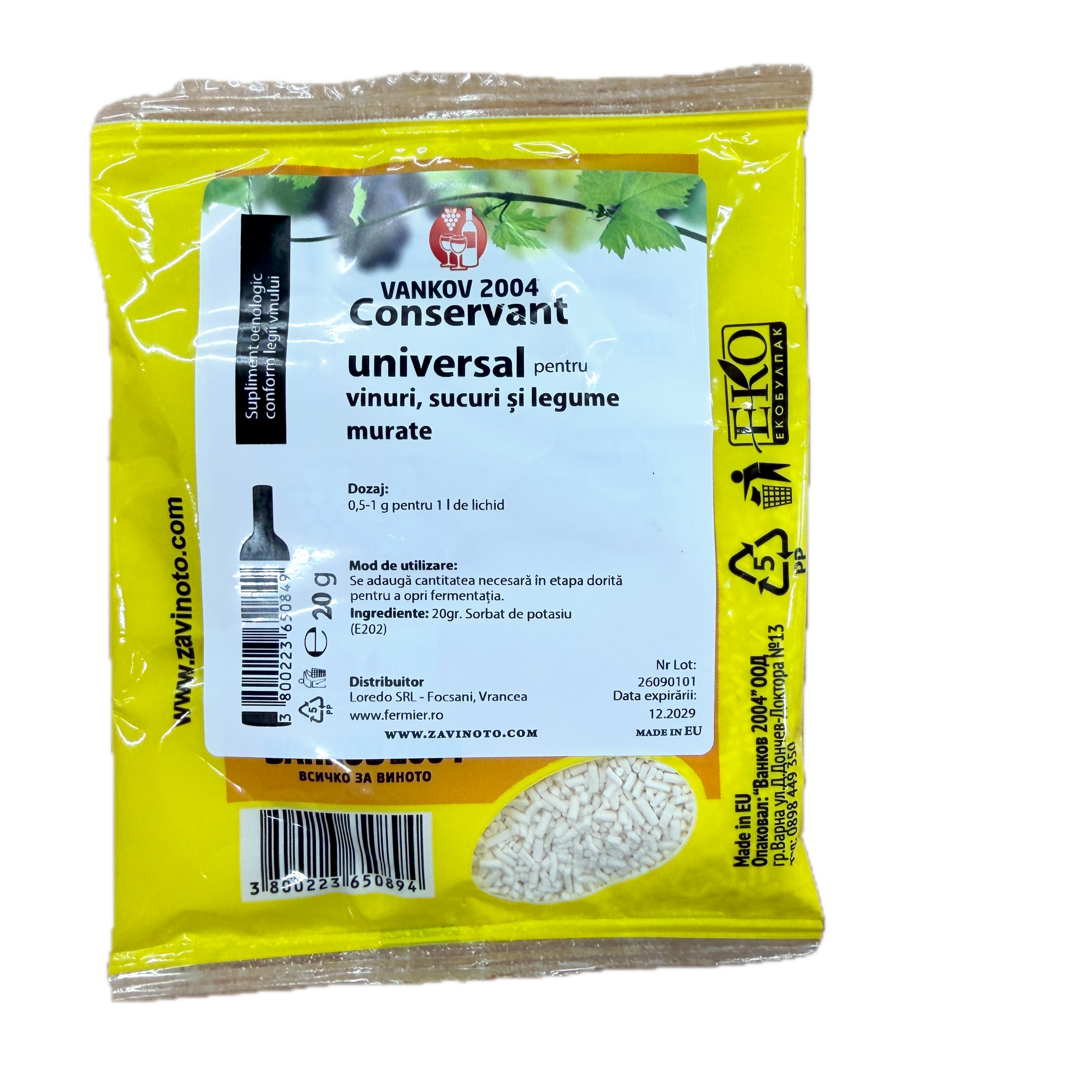 Sorbat De Potasiu 20 Gr, Conservant Vinuri, Sucuri, Muraturi, Loredo