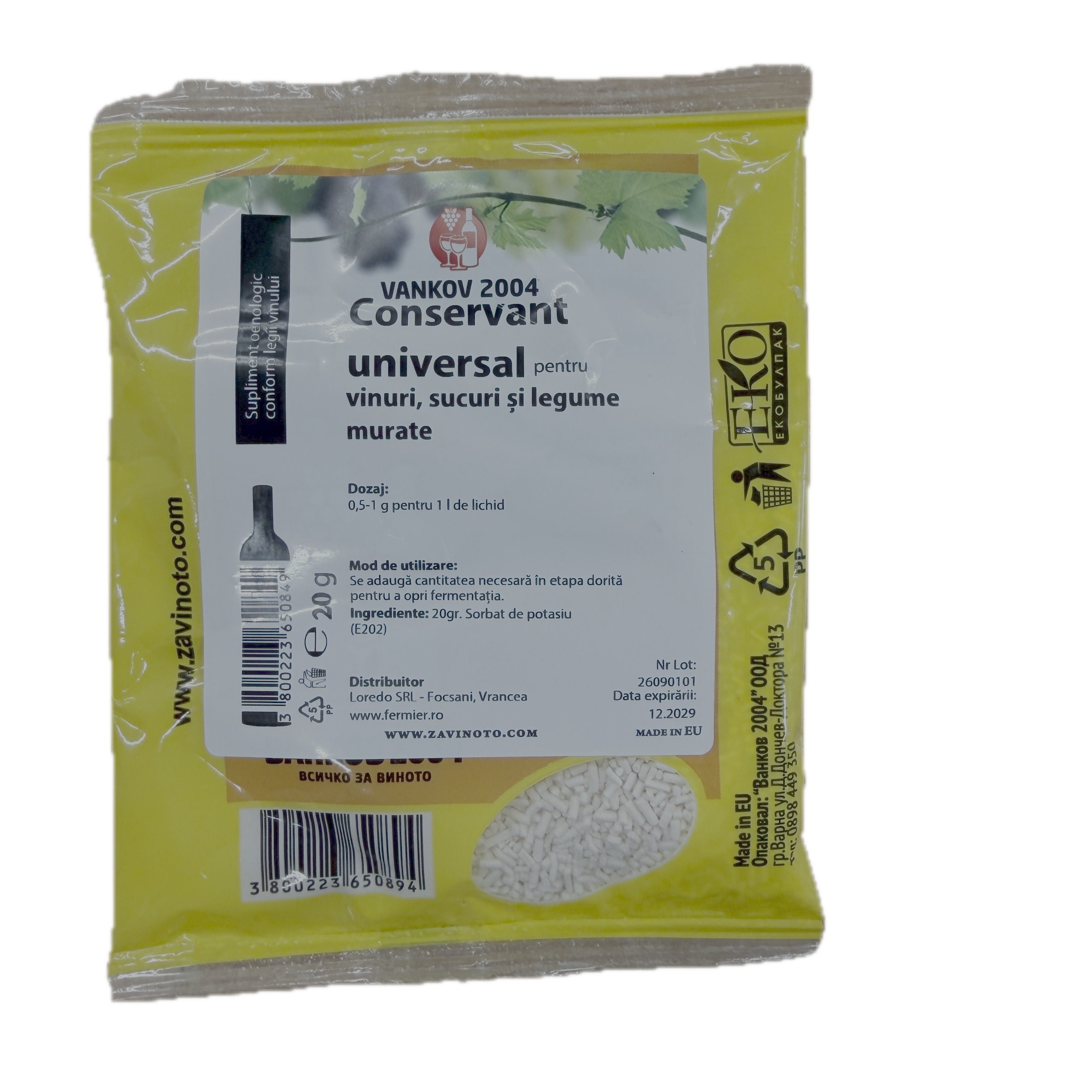 Sorbat De Potasiu 20 Gr, Conservant Vinuri, Sucuri, Muraturi, Loredo