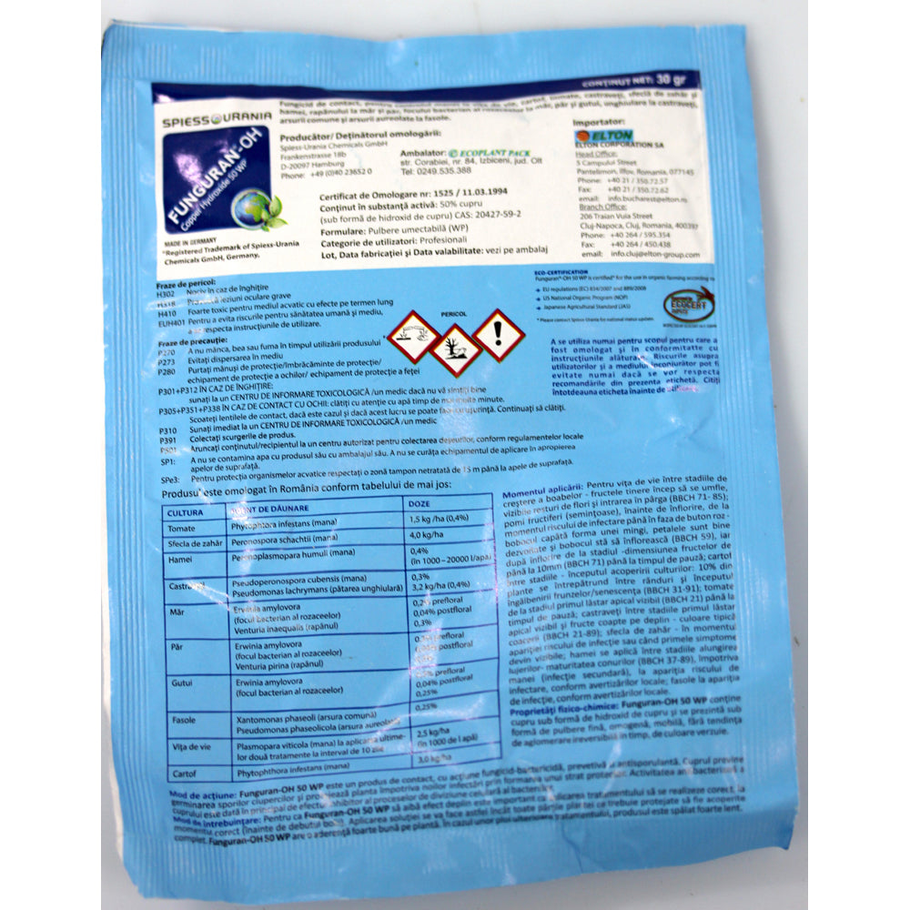 Funguran Oh50Wp 30 Gr Fungicid Cupric De Contact (Vita De Vie, Cartof, Tomate, Sfecla Zahar, Hamei, Castraveti, Mar, Par, Gutui, Fasole)