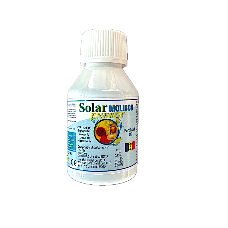 Solar Molibor Energy 100 Ml, Ingrasamant Foliar Pe Baza De Bor, Solarex (Vita De Vie, Legume, Capsuni, Floarea Soarelui, Porumb, Rapita), Ajuta La Inflorire, Fructificare Si Producerea Polenului