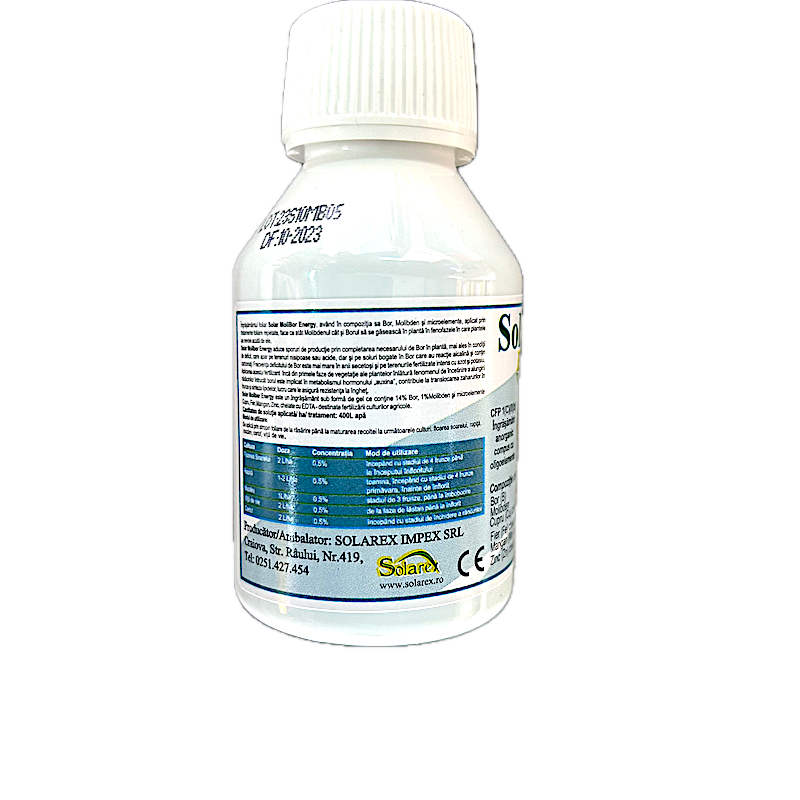 Solar Molibor Energy 100 Ml, Ingrasamant Foliar Pe Baza De Bor, Solarex (Vita De Vie, Legume, Capsuni, Floarea Soarelui, Porumb, Rapita), Ajuta La Inflorire, Fructificare Si Producerea Polenului