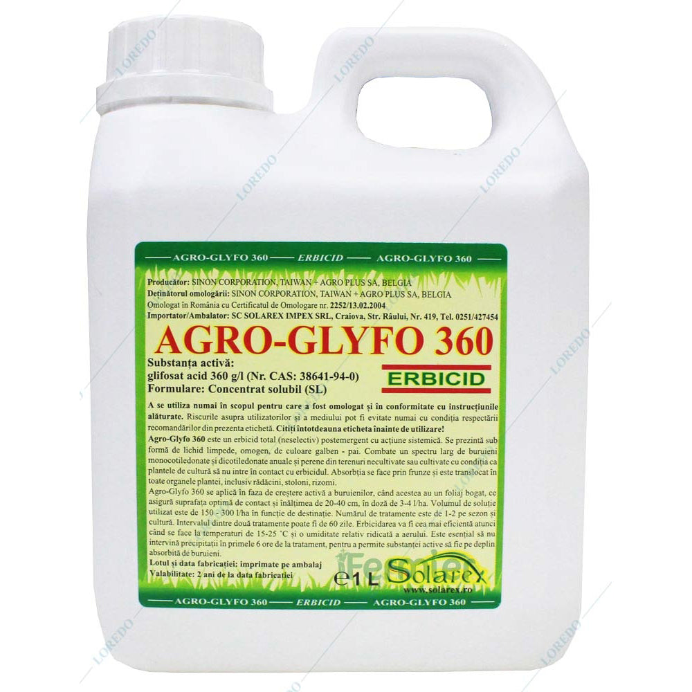 Agro Glyfo 360 1L, Erbicid Total Sistemic, Post Emergent, Neselectiv, Glifosat (Buruieni Monocotiledonate Si Dicotiledonate, Anuale Si Perene)