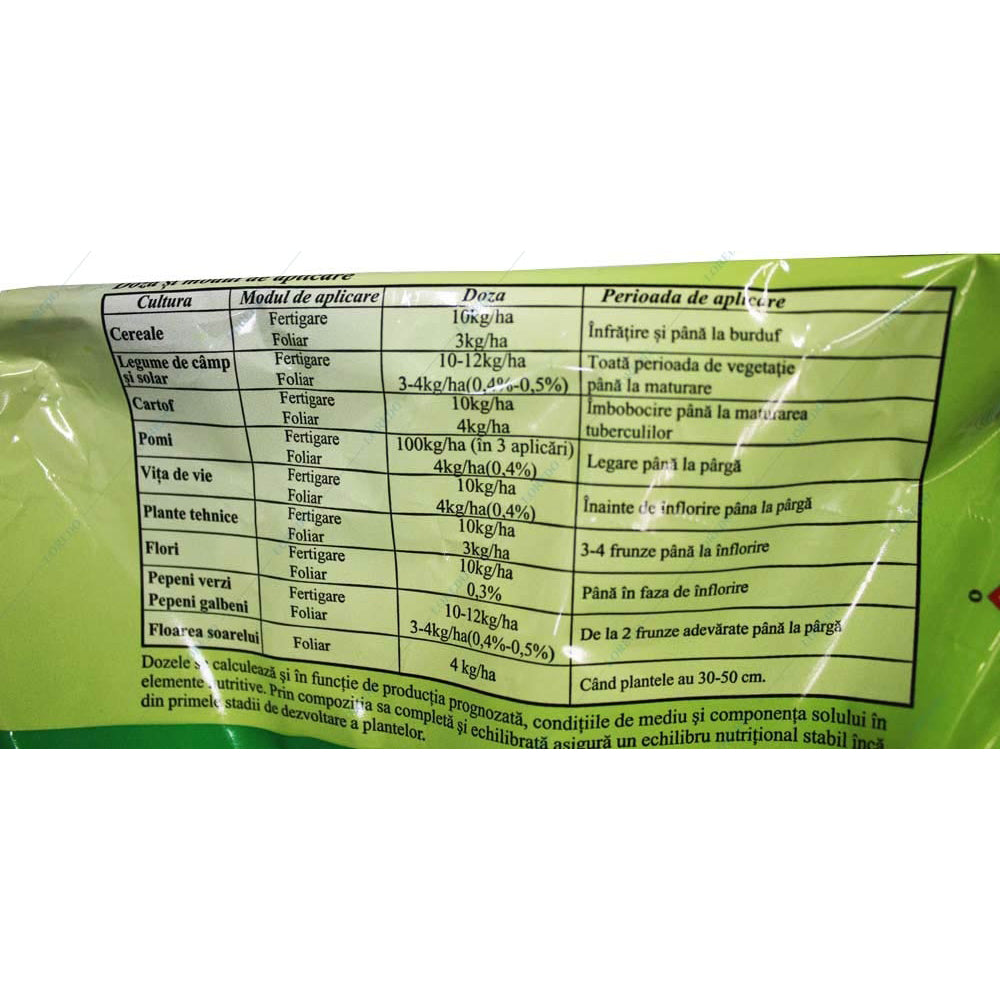 Solfert 20-20-20+Me 1 Kg, Ingrasamant Foliar Echilibrat Tip Npk+ Microelemente (Bor, Cupru, Fier, Mangan, Molibden, Zinc), Stimuleaza Dezvoltarea Radiculara Si Vegetativa, Imbunatateste Calitatea Si Cantitatea Productiei