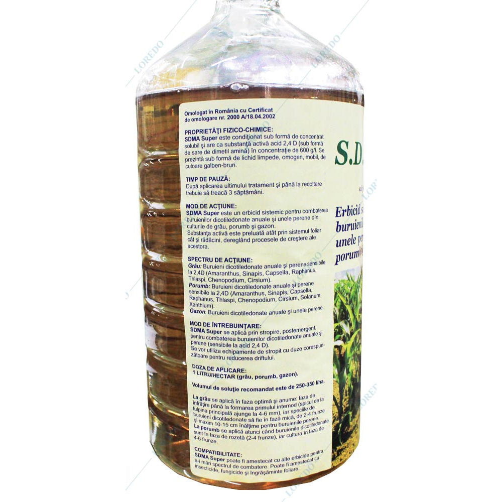 Sdma Super 600Sl 1L, Erbicid Sistemic Selectiv, Buruieni Dicotiledonate Anuale Si Perene In Culturile De Porumb, Grau, Gazon