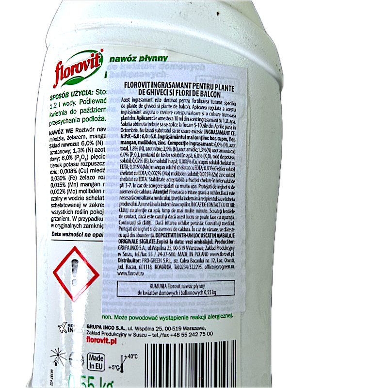 Florovit Ingrasamant Pentru Plante De Ghiveci Si Flori De Balcon 0,5 L