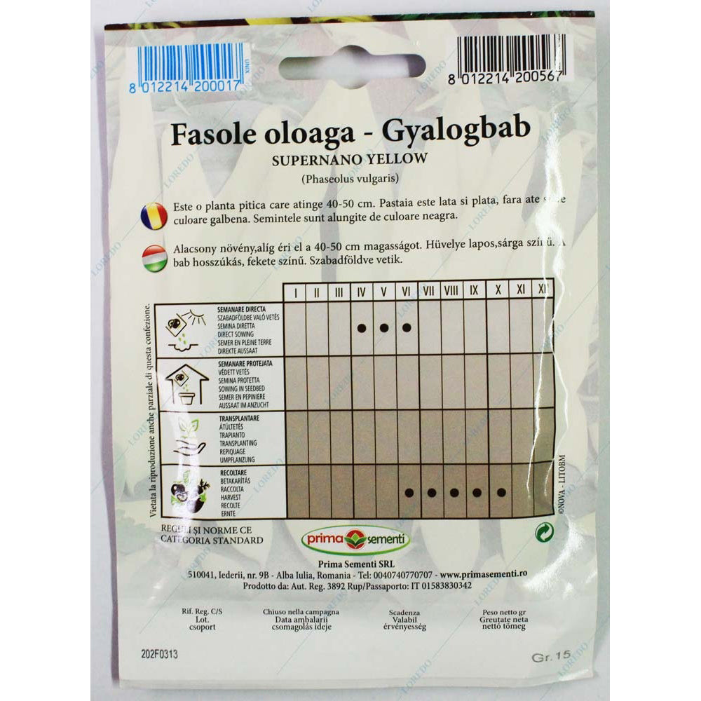 Seminte Fasole Oloaga, Lata, Galbena Supernano Yellow 15 Gr, Prima Sementi