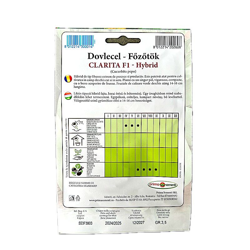 Seminte Dovlecel Clarita F1 3,5 Gr, Prima Sementi