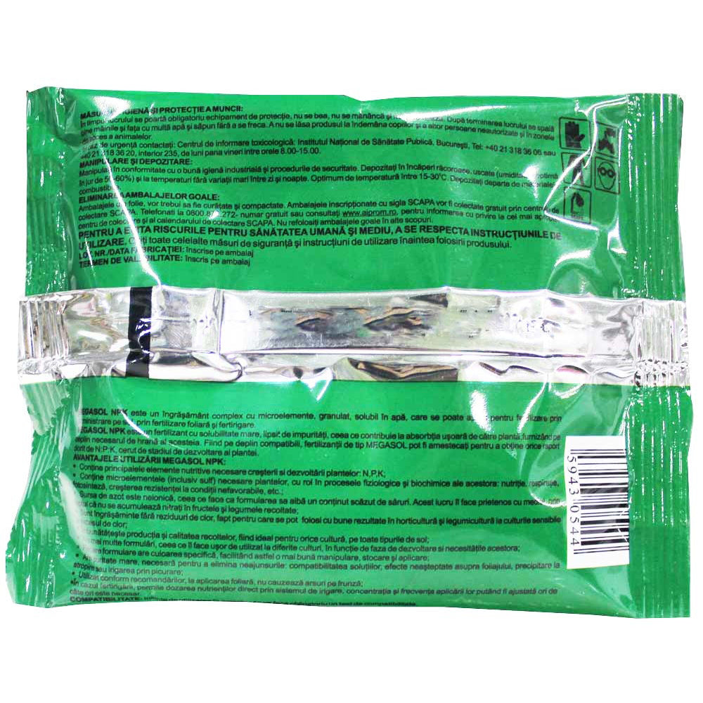 Megasol 19-19-19 100 Gr Ingrasamant Foliar/ Fertitigare Hidrosolubil Tip Npk+ Microelemente (Pomi Fructiferi, Legume, Vita De Vie, Pepeni, Flori)