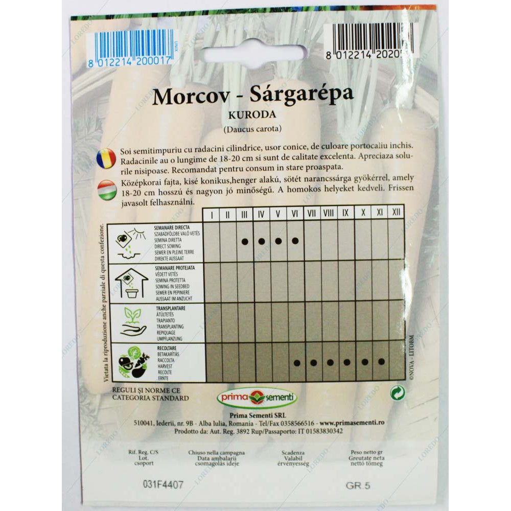 Seminte Morcov Kuroda 5 Gr, Prima Sementi