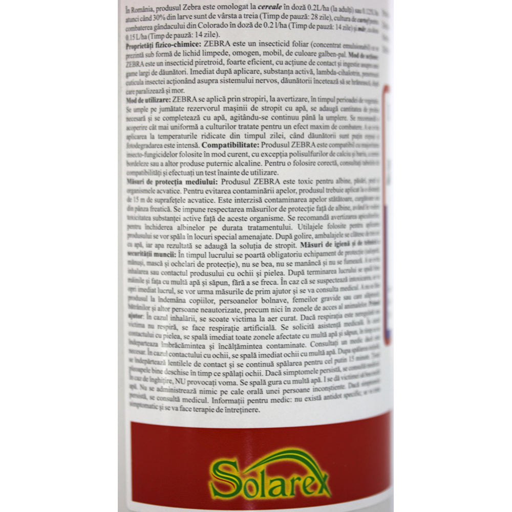 Zebra 1L, Insecticid De Contact, Globachem, Grau (Plosnita Cerealelor), Cartof (Gandacul De Colorado), Mar (Viermele Merelor)