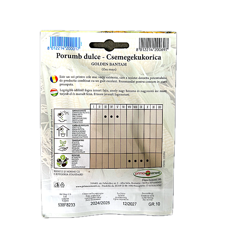Seminte Porumb Dulce Golden Bantam 10 Gr, Prima Sementi