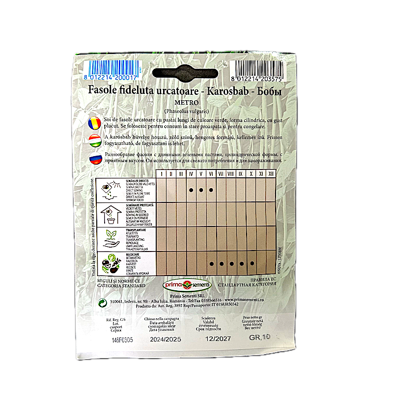Seminte Fasole Fideluta Urcatoare Verde Metro 10 Gr, Prima Sementi