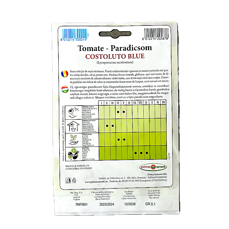 Seminte Tomate Costoluto Blue 0,1 Gr, Prima Sementi
