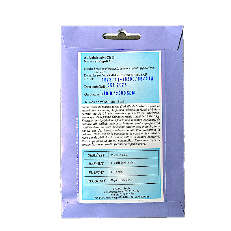 Seminte Varza Alba De Toamna De Buzau 10 Gr, Scdl Buzau