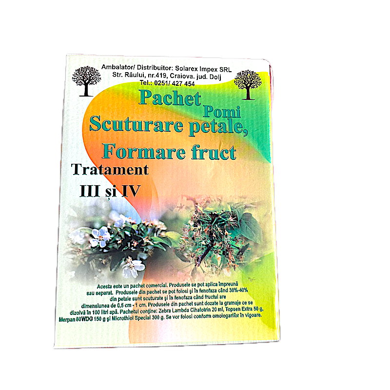 Pachet Stropirea 3/4 Pentru Pomi Pentru 100 L Apa, Solarex, (Contine Zebra, Microthiol Special, Topsen Extra, Captadin)