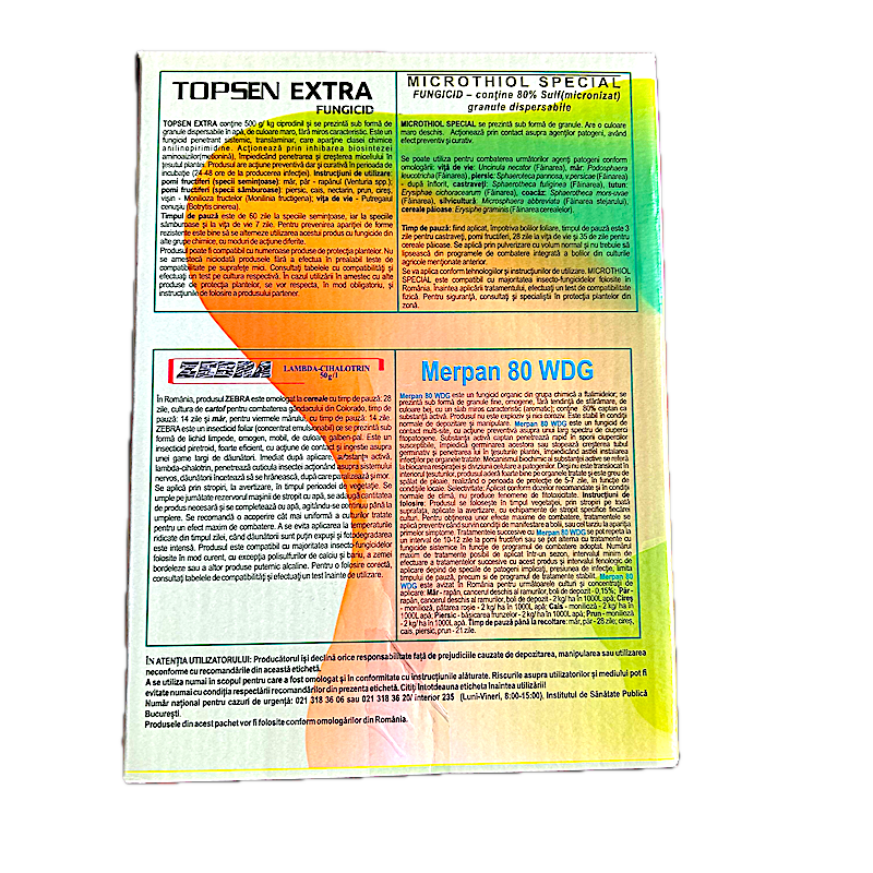 Pachet Stropirea 3/4 Pentru Pomi Pentru 100 L Apa, Solarex, (Contine Zebra, Microthiol Special, Topsen Extra, Captadin)