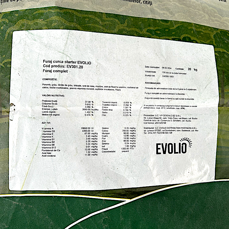 Furaj Curca Starter 20 Kg, Evolio